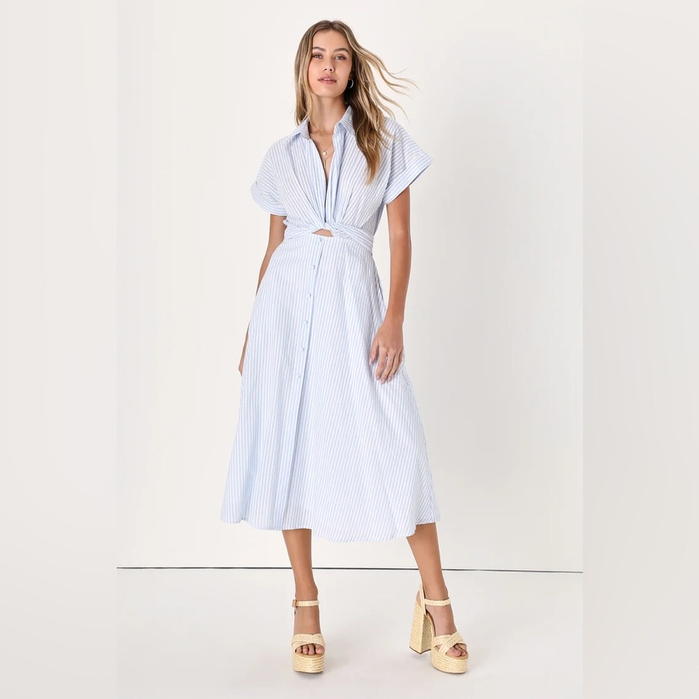 Lulu's Light Blue and White Striped Midi Dress